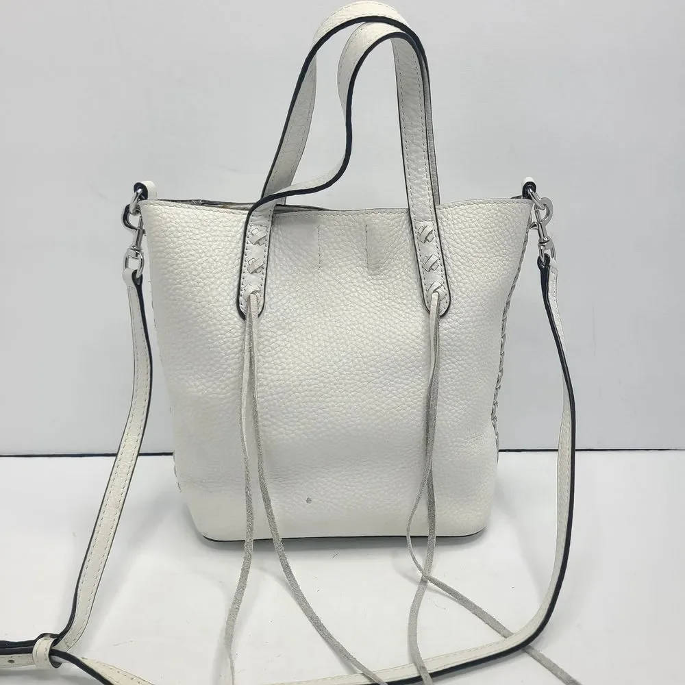 Rebecca Minkoff White Pebbled Leather Unlined Small Whipstitch Tote Bag Purse‎